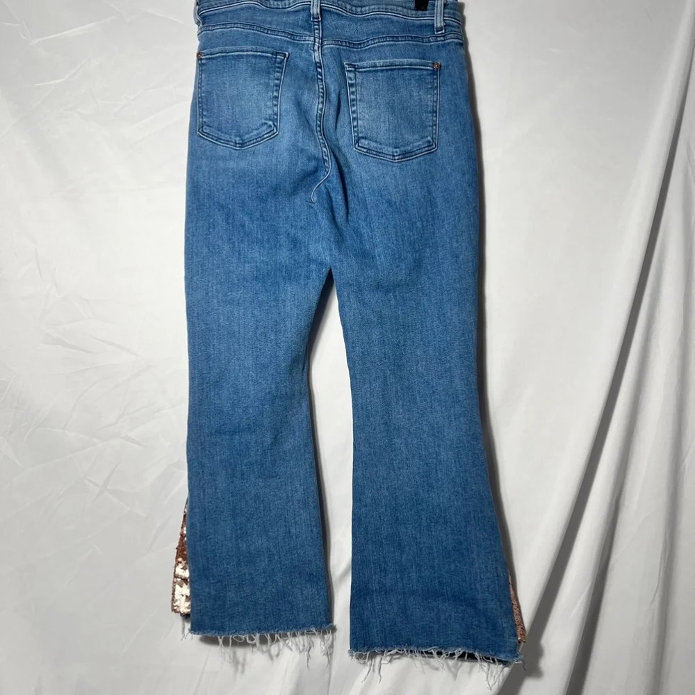7 For All Mankind Luxe Vintage High Waist Slim Kick Sequined Jeans, Blue Size 31 - Picture 5 of 11
